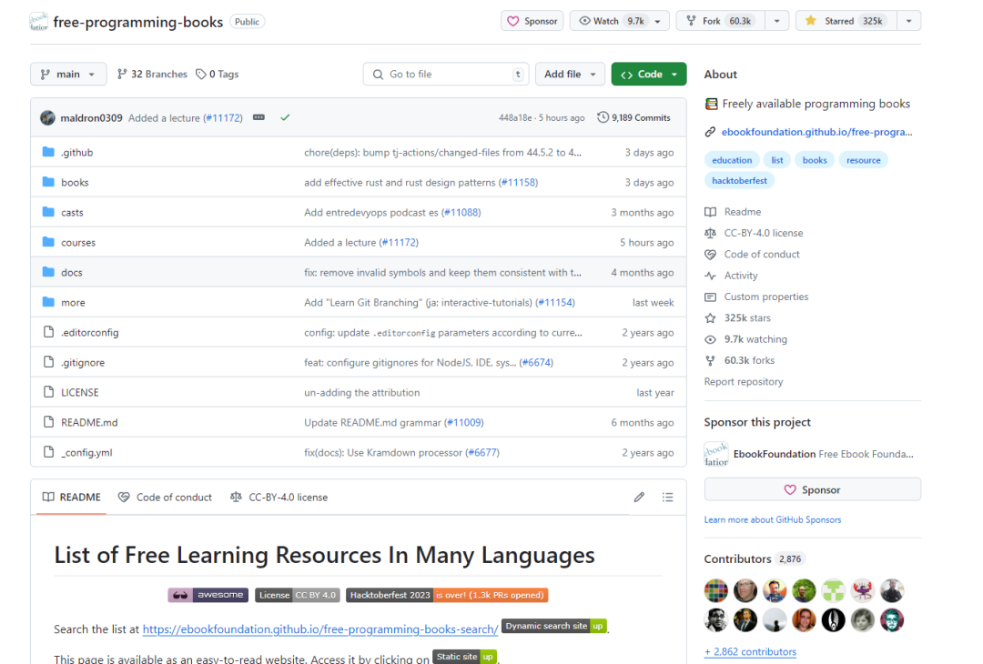 325K Star，一个提供编程书籍的开源项目，值得收藏学习！